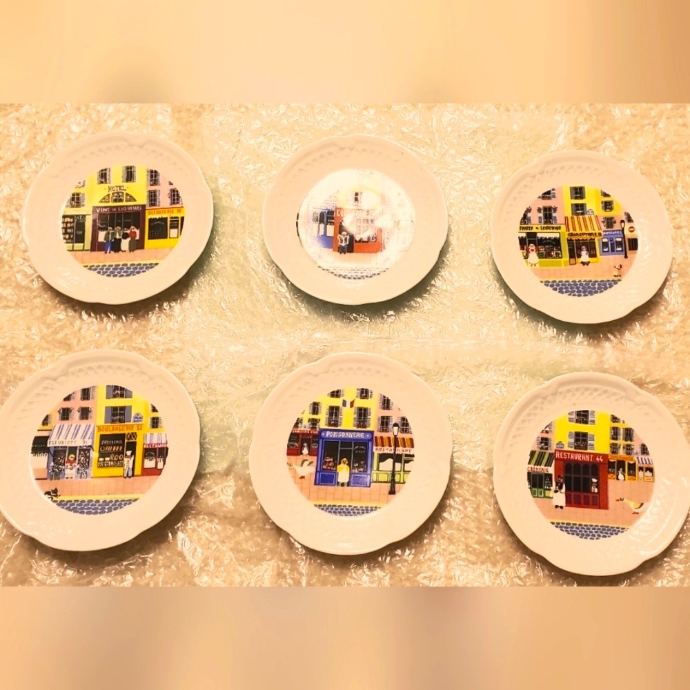 6 Different Plates 5.75” Philippe Deshoulierres Lourioux Porcelein French Shops